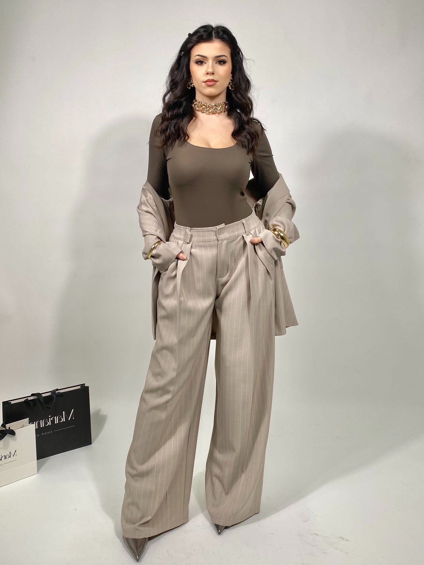 Tailleur Gessato- Tortora