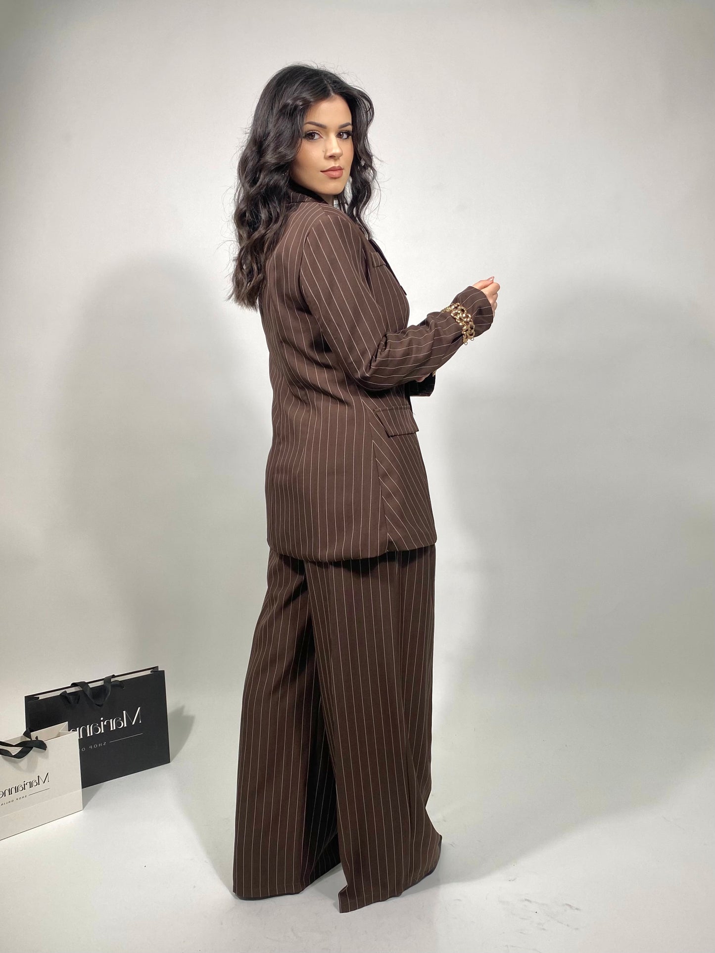 Tailleur Gessato- Marrone