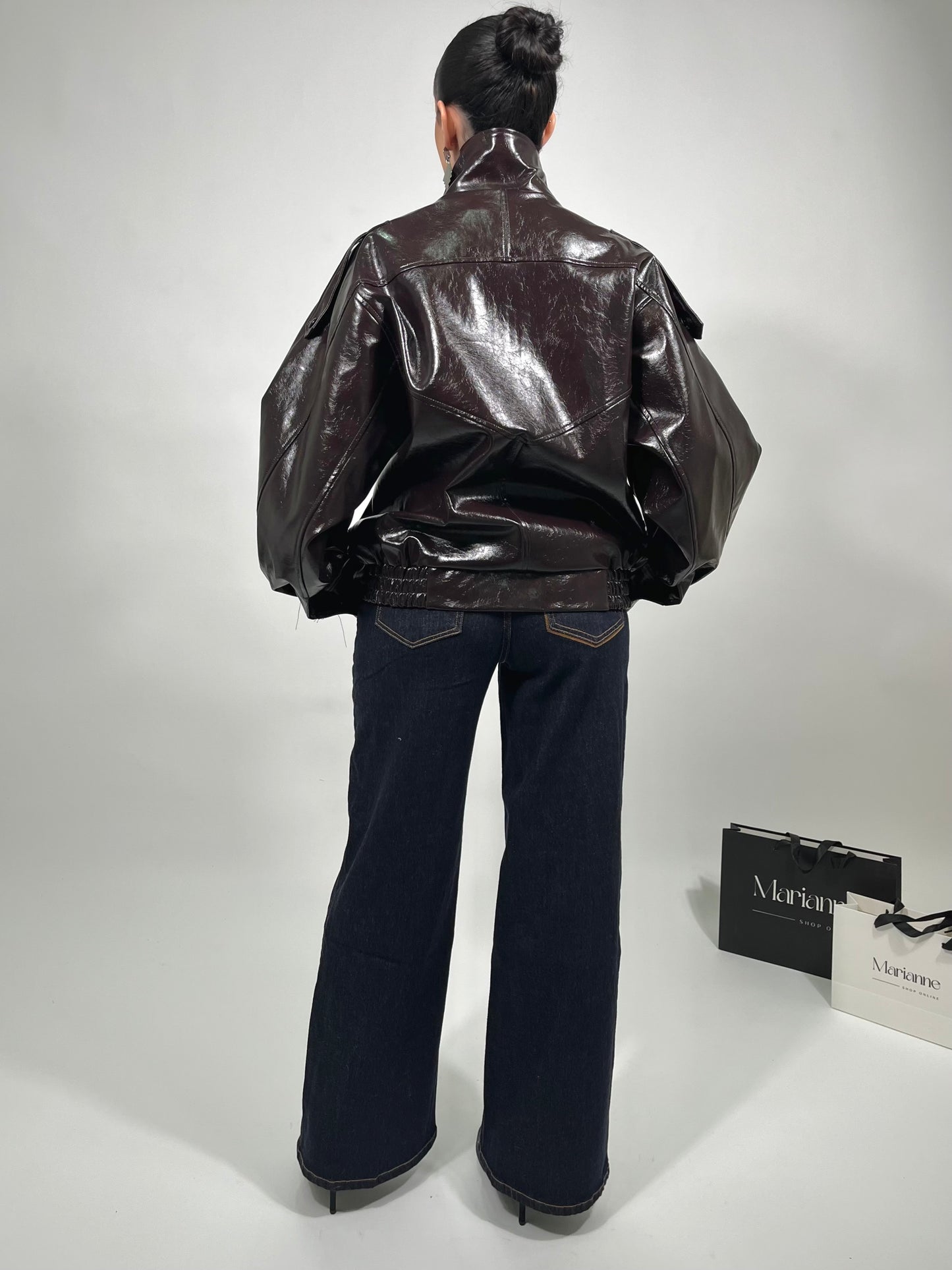 Bomber in ecopelle lucida-Vinaccia