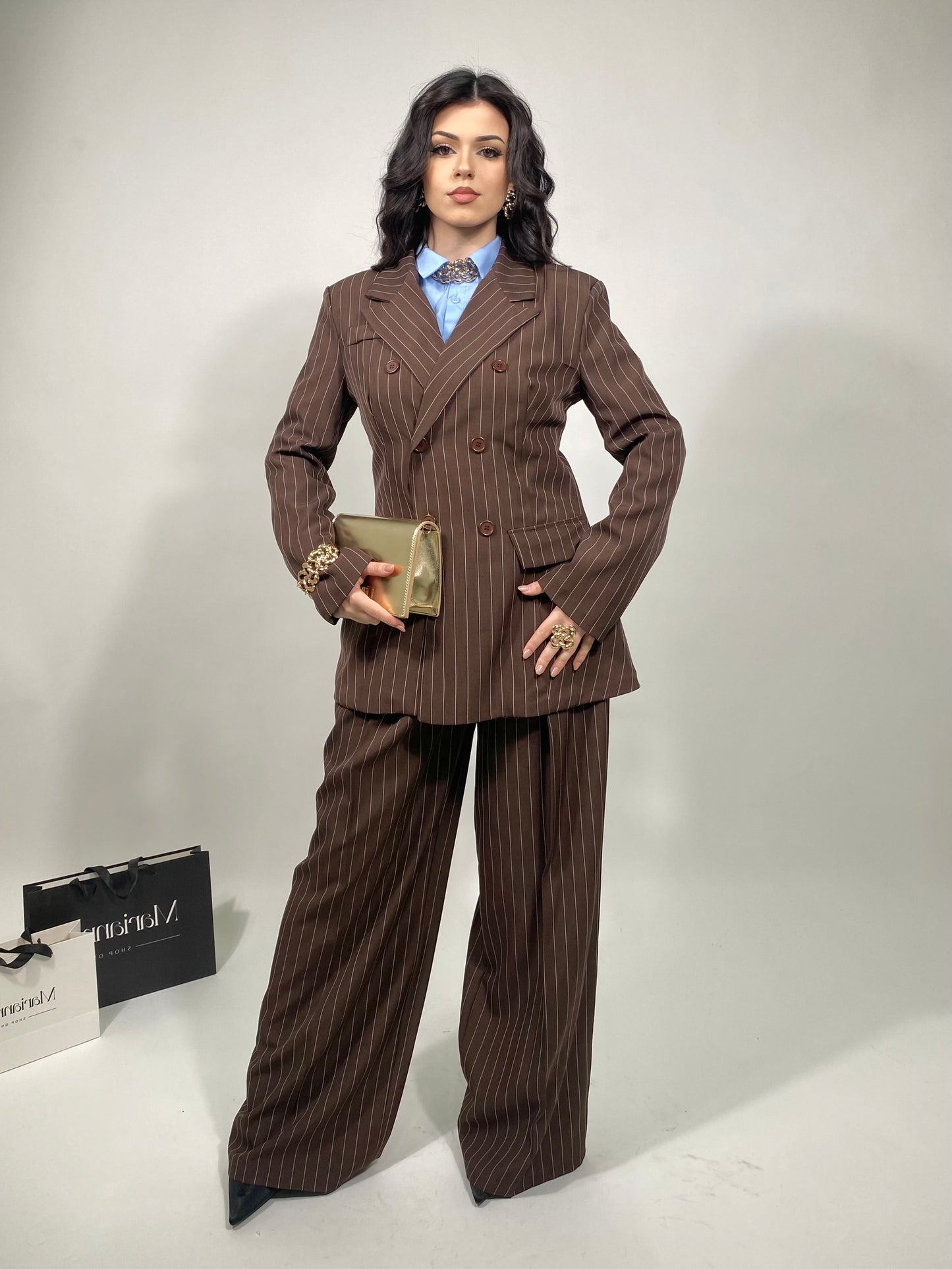 Tailleur Gessato- Marrone