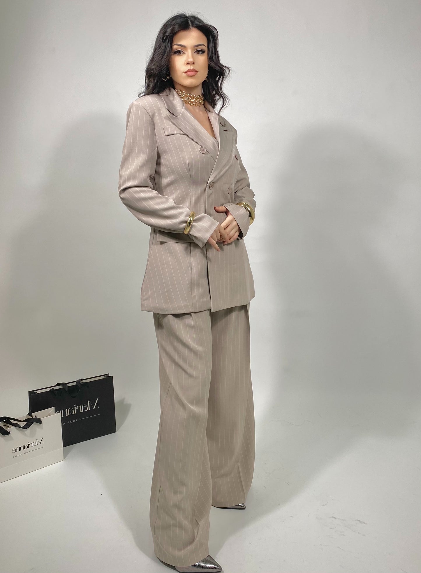 Tailleur Gessato- Tortora