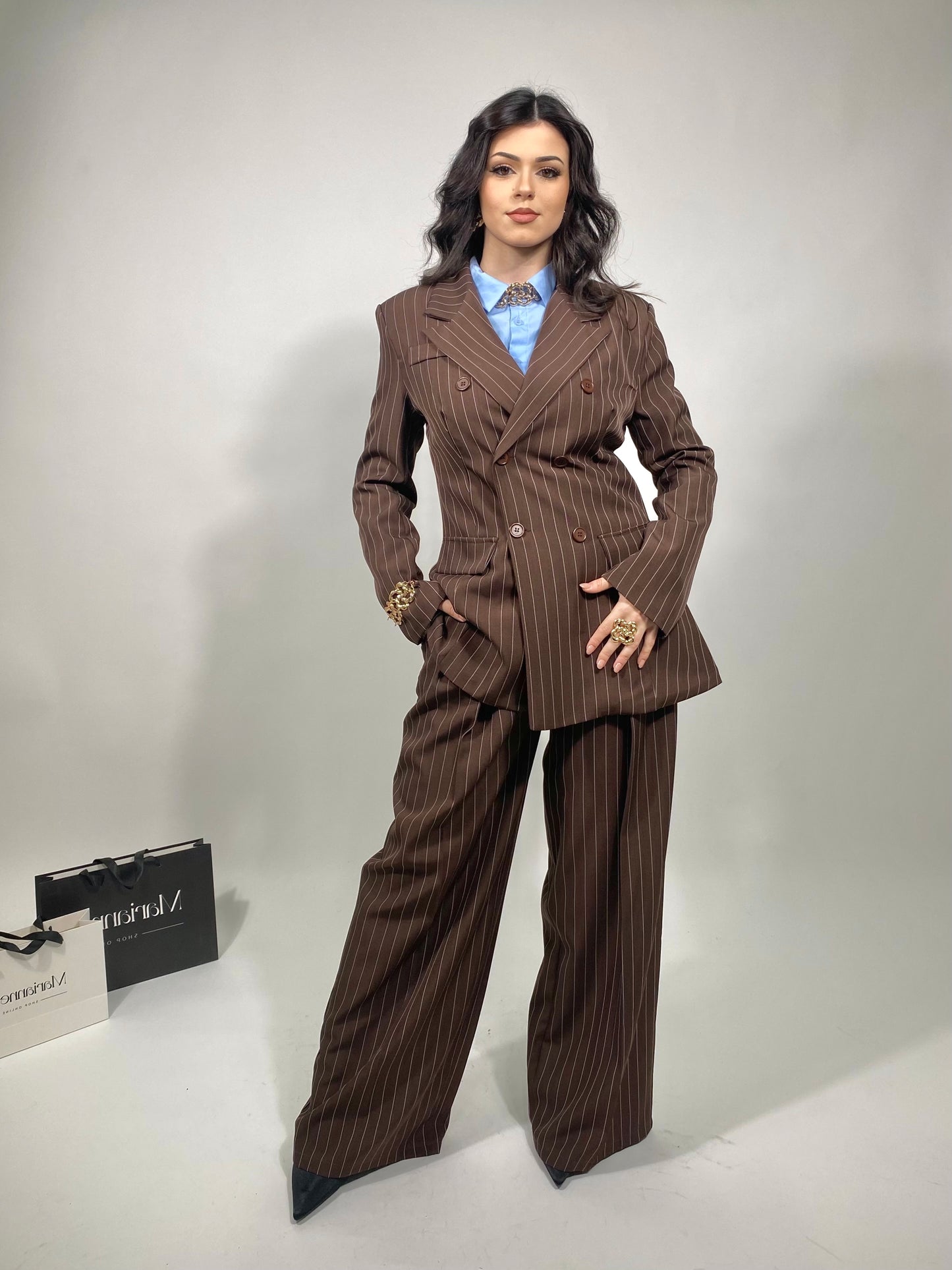 Tailleur Gessato- Marrone