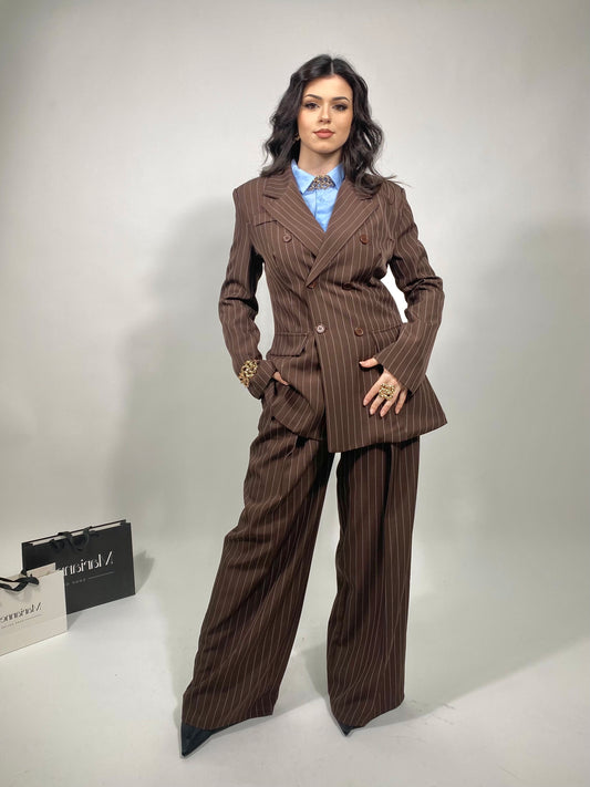 Tailleur Gessato- Marrone