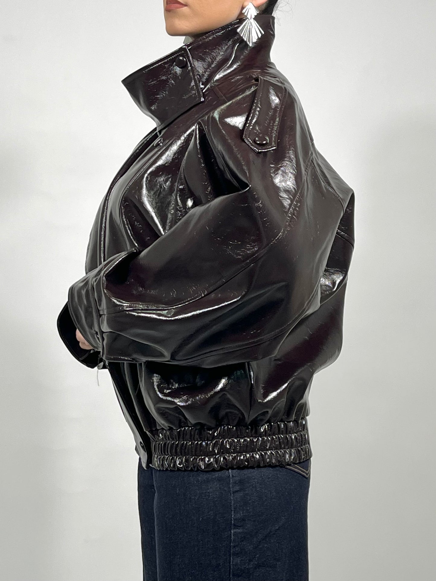 Bomber in ecopelle lucida-Vinaccia