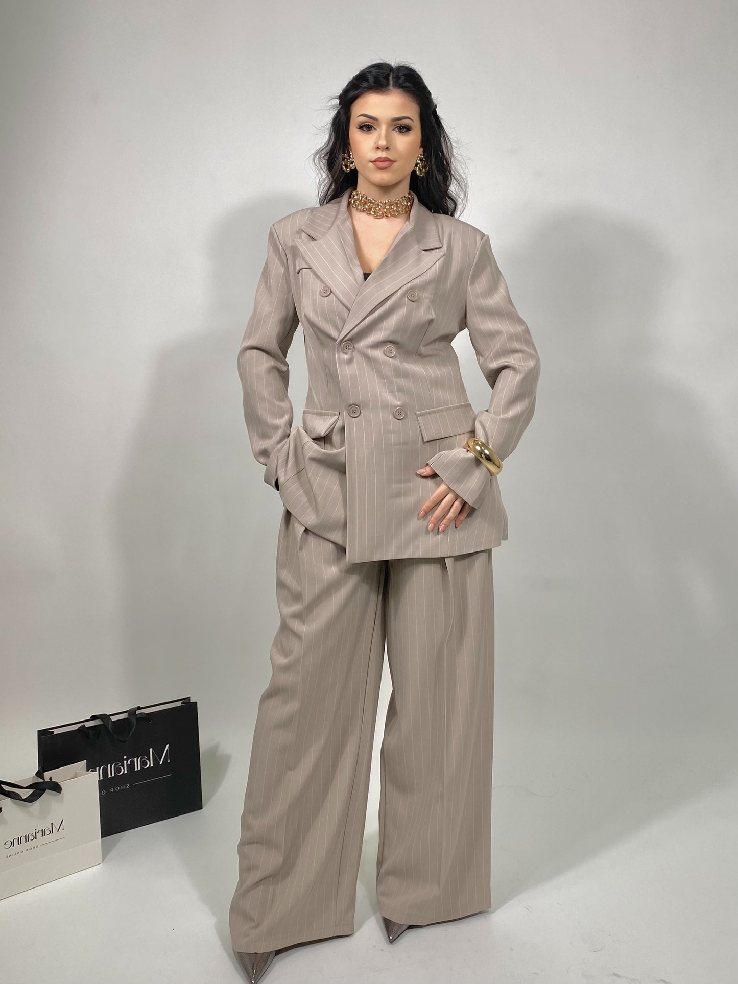 Tailleur Gessato- Tortora