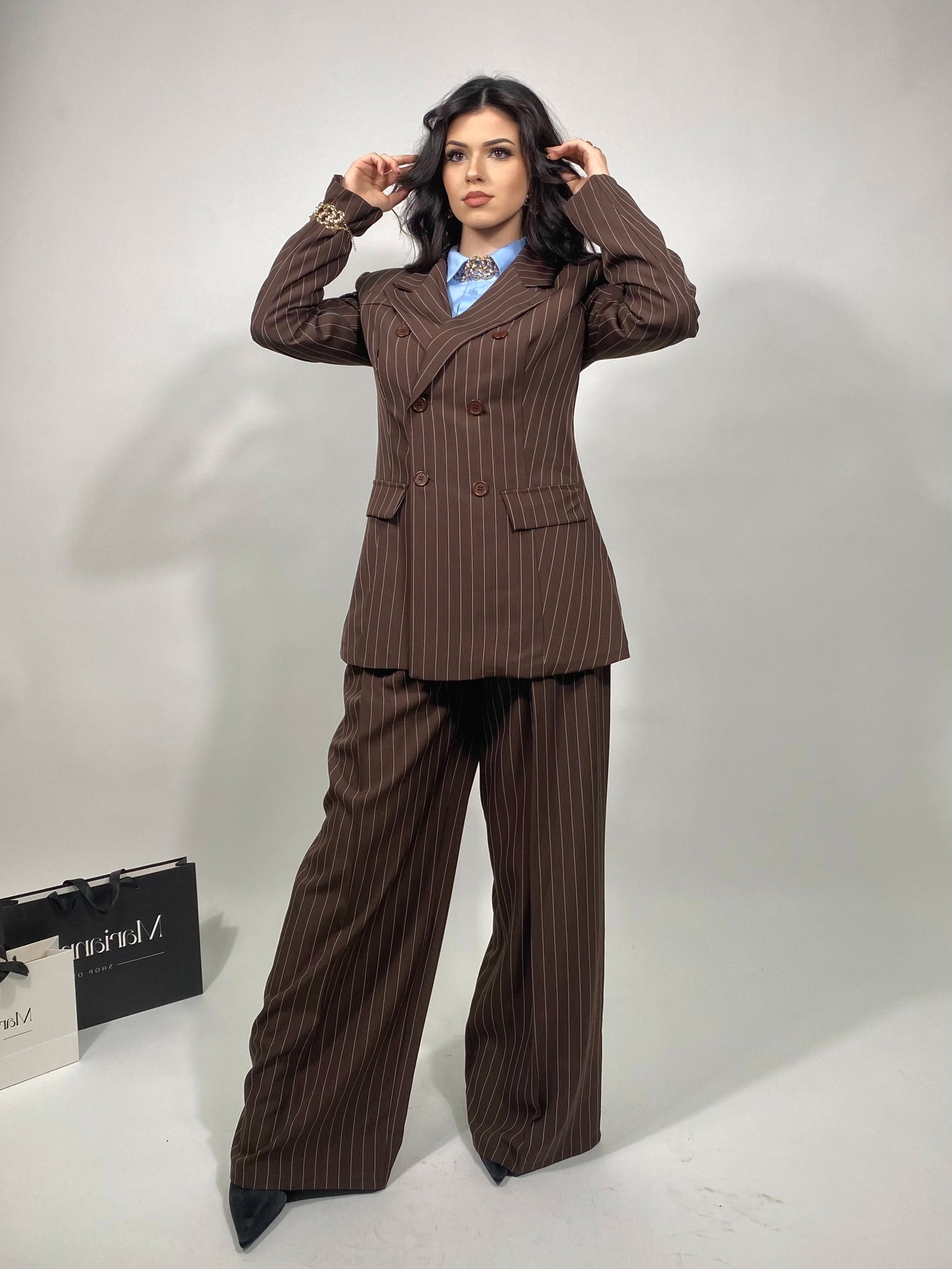 Tailleur Gessato- Marrone