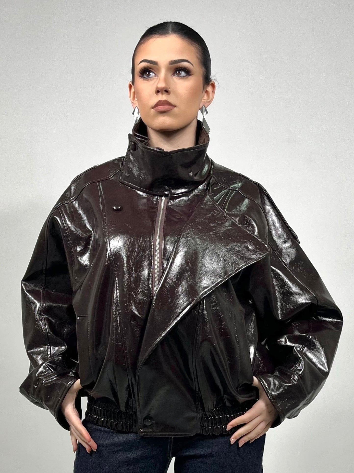 Bomber in ecopelle lucida-Vinaccia