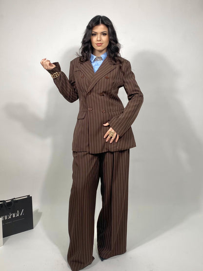 Tailleur Gessato- Marrone