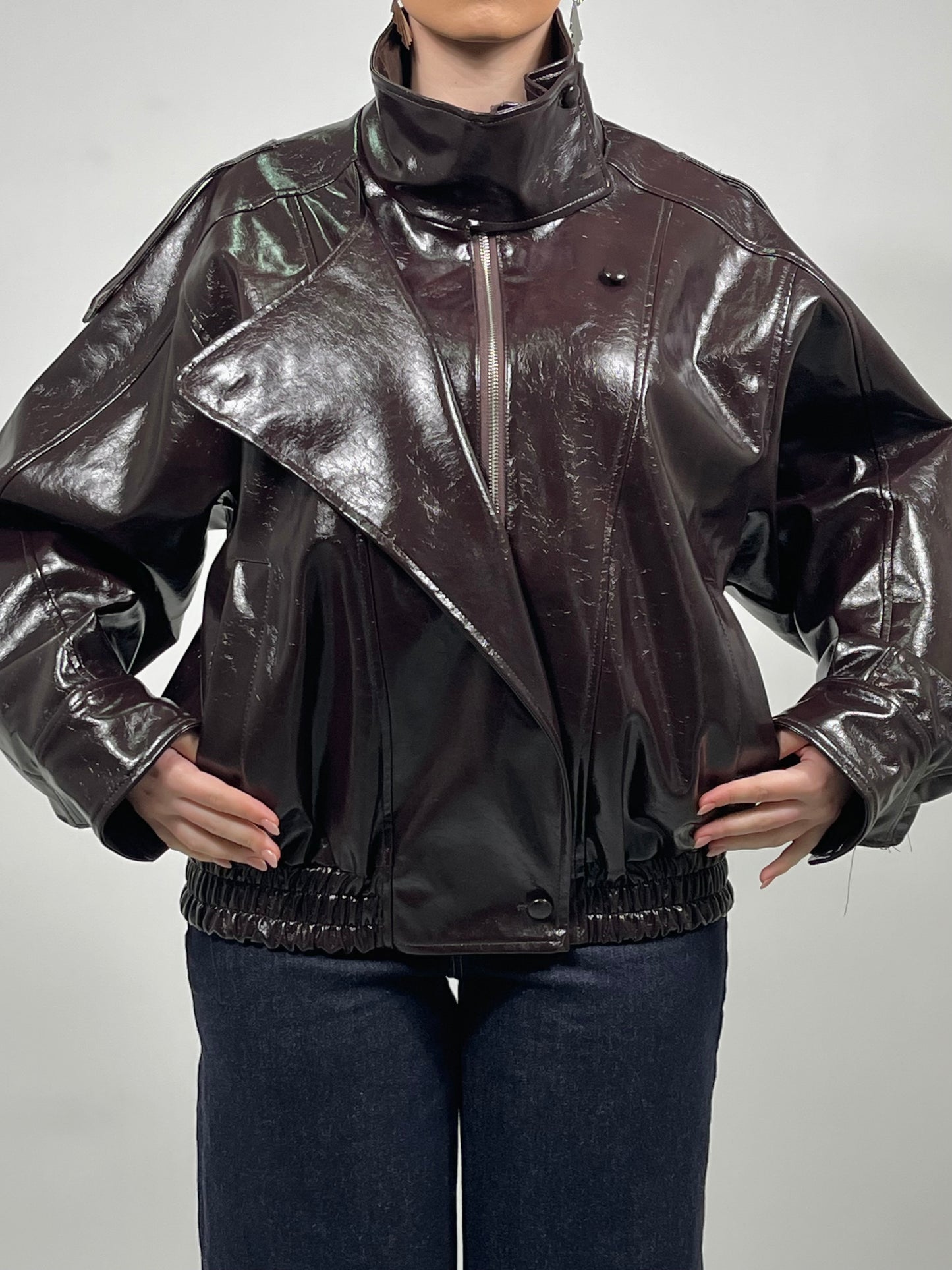 Bomber in ecopelle lucida-Vinaccia